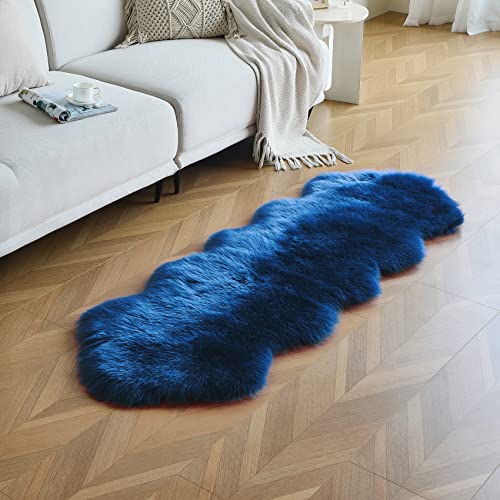 duduta Navy Blue Faux Sheepskin Runner Rugs 2x6 ft, Fluffy Fur Couch Covers - color: Navy Blue, size: 2' x 6'
