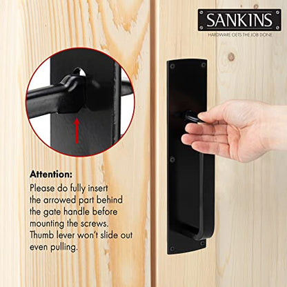 Thumb Gate Latch Hardware for Wooden Fences Heavy Duty, Self Locking Fence Latch Kit with Handle, Door Latch Gate Lock kit for Wooden/Vinyl Fence, Outdoor Metal Gate, Black Finish