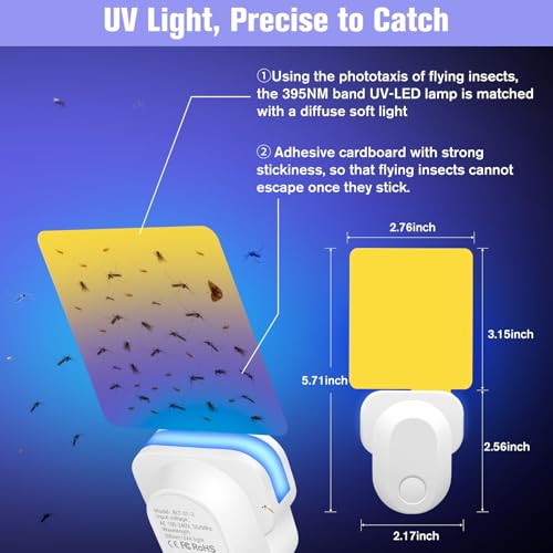 Flying Insect Trap Plug-in, Indoor Mosquito & Gnat Killer - color: bright white, size: 1 device + 5 refills