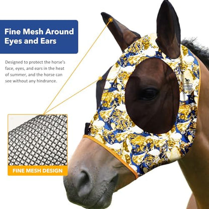 Harrison Howard Super Comfort Stretchy Fly Mask Large Eye Space with UV Protection Soft on Skin with Breathability Fly Mask -Luxe Vibe - color: Luxe Vibe, size: Cob (Medium)