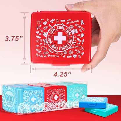 EVERLIT Pocket-Aid Mini First Aid Kit | Compact, Portable Hard-Shell Cases of 50 Items | Cuts, Scrapes, Wound Care Essentials for Travel, Outdoor, School, Camping, Home, Office (12 Packs | 600 Pcs) - size: 12 Packs | 600 Pcs