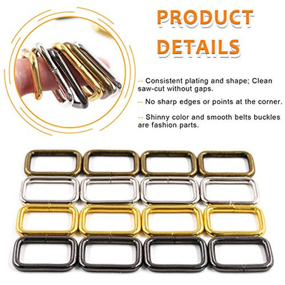 1 inch 25mm Metal Belt Buckle Hardware Assortment Webbing Strap Loops Clasp for Belt Craft DIY Accessories - style: Rectangle Rings