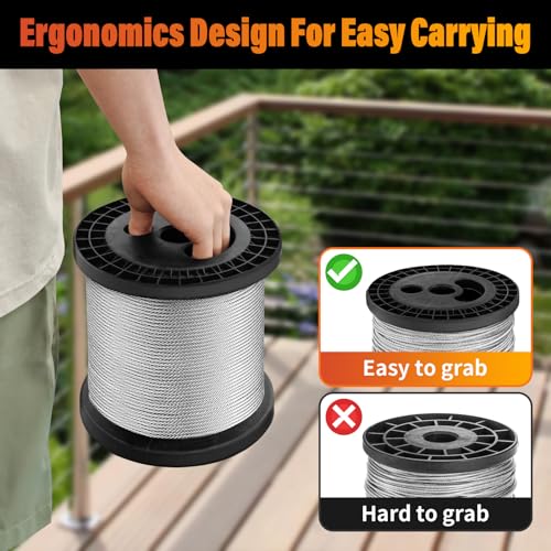 Stainless Steel Cable for Railing - 500FT 1/8" T316 Wire Rope Cable - size: 500FT
