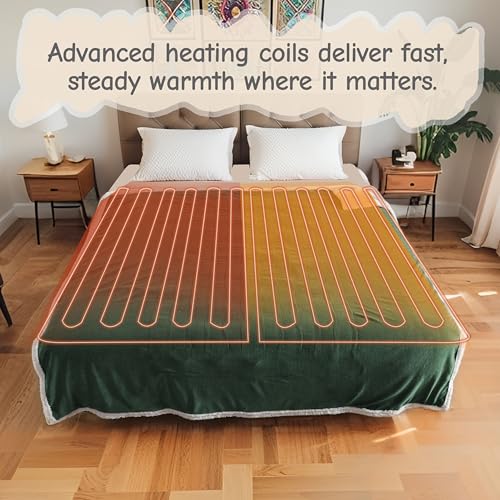 Soypipo Electric Heated Blanket 72"x84", 9 Heat Settings 10-Hour Auto-Off - color: 08-dark Green, size: Full 72"x84"