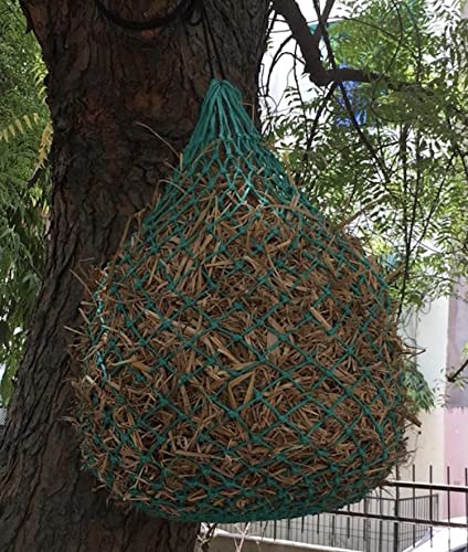 Majestic Ally 2 Pcs 1.25”x1.25” Holes Ultra Slow Feed 40” Very Sturdy Hay Net with Bottom Ring for Goat, Sheep and Livestock Simulatr grazing, Reduces Waste (Turquoise) - color: Turquoise