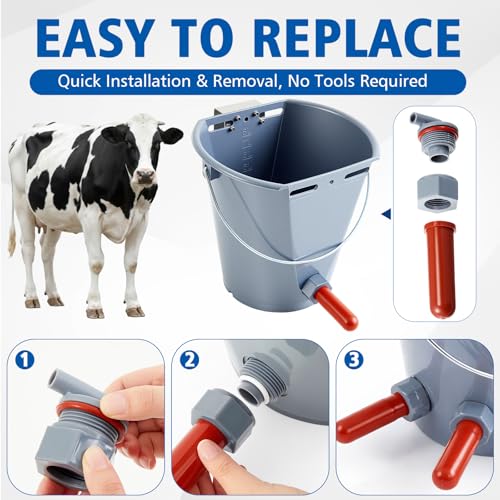 Sawysine 4 Pcs Calf Feeder Pacifier Teats with Fixed Base for Feeding Milk Bucket Soft Rubber Nursing Nipples with Anti-Backflow for Goats Cattle Horses Donkeys Calves Farm Animal Feeding Supplies