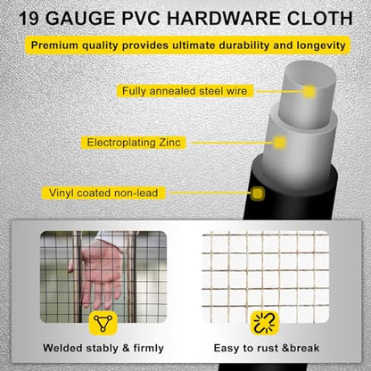 Black Hardware Cloth 20'' x 20' PVC Steel Vinyl Coated 1/2 inch Galvanized Wire Mesh Roll (19 GA) Chicken Wire Fence Roll, for coop Fences,Screen mesh, Rabbit/Snake Fences, Poultry enclosures, etc. - color: 19(GA)-1/2inch, size: 20In x 20Ft