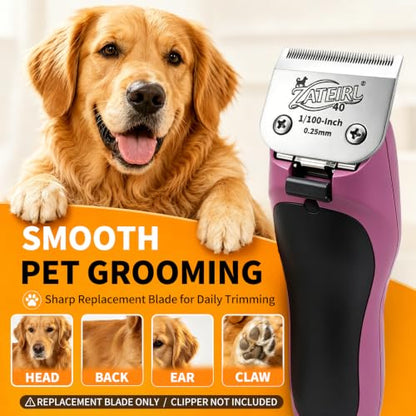 Size 40 Detachable Pet Grooming Clipper Blade with Ceramic Cutter, 0.25mm 1/100 Inch Cut Length, Silver, Compatible with Andis, Oster A5, Wahl KM10, 3 Pack - color: Silver, size: 40# 0.25mm - 3 Pack