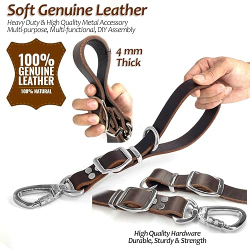 Leather Short Dog Leash,Adjustable Length Dog Leads,Extra Thick Genuine and Heavy-Duty Hardware Handmade Assembled with Extension Function Strong Traffic Pet Leashes. (Width: 1.0" Length: 14-25") - size: Width: 1.0" Length: 14-25"