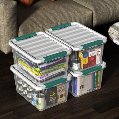 20 Quart Clear Storage Box, Plastic Latching Bins with Lids, 4 Pack - size: 20 Qt