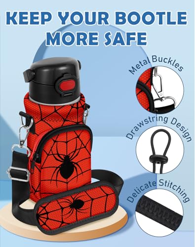 Miss Adola Water Bottle Carrier with Strap for Kids, 14-20 oz - color: Black Spider