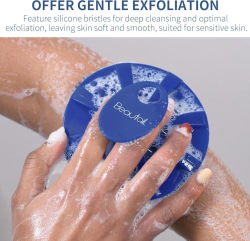 Silicone Body Scrubber and Scrub Net Set, BEAUTAIL 2 Pack for Rich Lather | Gentle Silicone Shower Scrubber or Firmer Exfoliating Bath Net, Deep Cleansing & Exfoliation, 1 Brush + 1 Net for Men & Women - color: Blue+scrubnet 1pcs