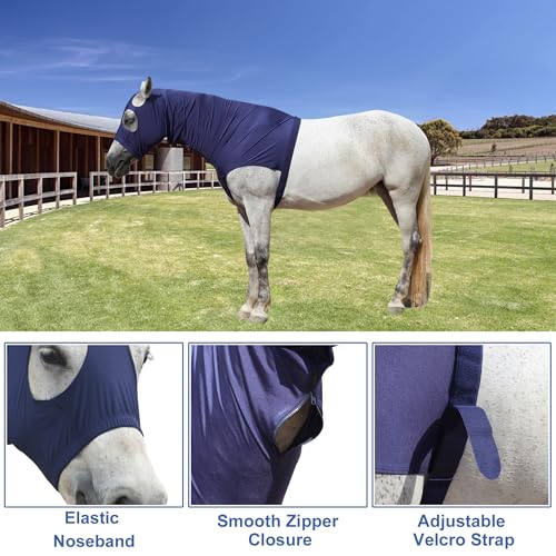 Horse Slinky Hood with Zipper, Stretchy Sleazy Hood Navy M - color: Navy, size: Medium