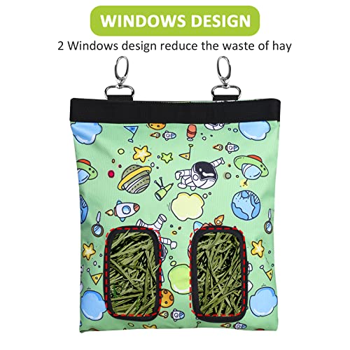 Rabbit Hay Feeder Bag Hanging Hay Rack (Pattern Green, 2 Windows) - color: Pattern Green