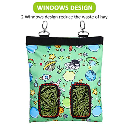 Rabbit Hay Feeder Bag Hanging Hay Rack (Pattern Green, 2 Windows) - color: Pattern Green
