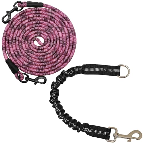50FT Dog Tie-Out Rope + Bungee Dog Leash Extension