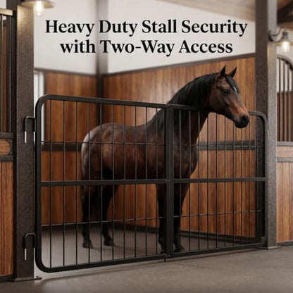 Durable 48"x24" Grid Horse Stall Gates, Two-Way Opening Matte Black Stall Guards for Horses, Robust Steel Stable Door for Show Stables & Barns, Easy Installation