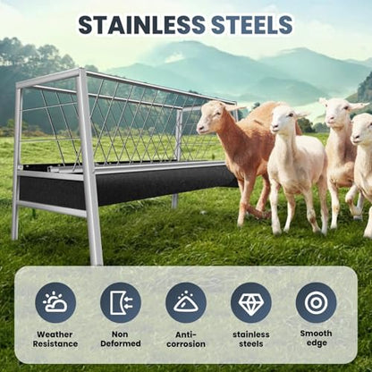 Goat Feeder, 92 Gallon Hay Feeder, Stainless Steel Livestock Hay Feeder, Sheep Feeder Trough for Barn or Outdoor Use, Free Returns! (2026 New) - style: Stainless Steel (2026 New)