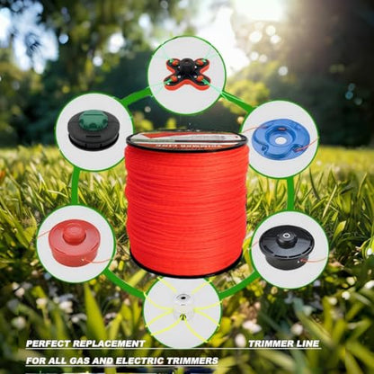 Weed Eater String, Orange Square Twisted Trimmer Line, 0.105-Inch Diameter Premium Commercial Weed Wacker String Spool Replacement (1263-Feet, 5lbs) - size: 1263FT x .105 in