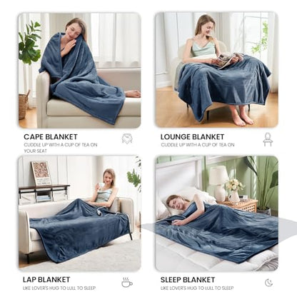 Electric Heated Blanket Throw 50"x60", 8 Heat leavls and 1-8H Auto Off | Fast Heating, Over-Heat Protection&ETL Certification, Soft Flannel Sherpa, Machine Washable, Suitable for Bed and Sofa - color: Blue, size: Throw-50" x 60"
