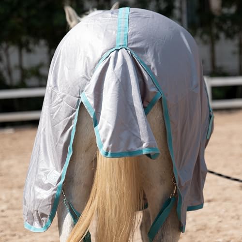 Horse Fly Sheet with Removable Neck Cover & Belly Wrap, Fine Mesh | Breathable Fine Mesh, Detachable Neck & Belly Wrap, High Shoulder Gussets, Large Tail Flap, UV Protection, Pasture & Barn Use - color: Grey, size: 66