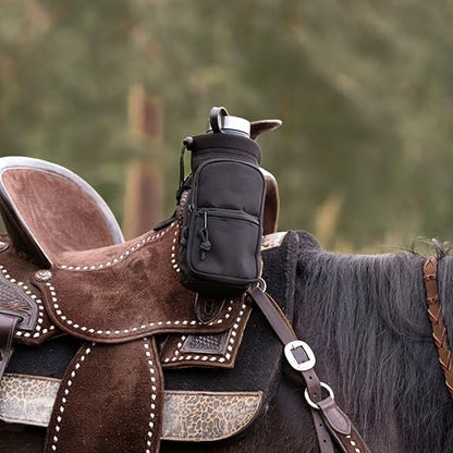 STARKENBURG COMPANY Horse Saddle Water Bottle Holder, Black Water Holder, Multi Pocket Horse Saddle Drink Holder up to 40oz, Horse Gifts, Horse Stuff Horse Tack