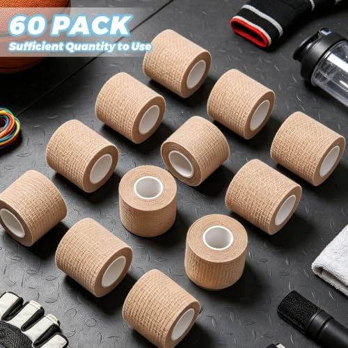 60 Pack Self Adhesive Bandage Wrap 2 Inch X 5 Yard – Nude | Elastic Cohesive Bandage Wrap, Vet Wrap for Dogs Horses, Wound Wrap for Injury First Aid Medical Sports Ankle Wrist