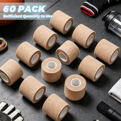 60 Pack Self Adhesive Bandage Wrap 2 Inch X 5 Yard – Nude | Elastic Cohesive Bandage Wrap, Vet Wrap for Dogs Horses, Wound Wrap for Injury First Aid Medical Sports Ankle Wrist