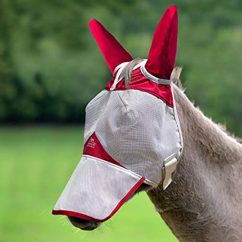 Harrison Howard Mule Donkey Fly Mask Full Face Protection with Nose Cover - color: Red, size: Medium