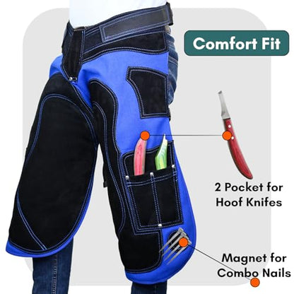 Farrier Apron Cowhide Leather Hoof Trimming Chaps - color: Blue - Black, size: 65cm - 25inch