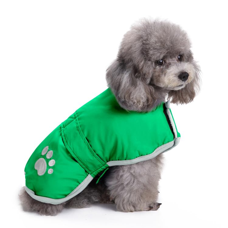 Queenmore Dog Winter Coat, Cold Weather Fleece Dog Jacket, Small Dog Coat - color: Green, size: X-Small