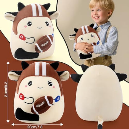 Cowdy Blitz Football Stuffed Animal, 8 Inch Plush Cow Toy in Helmet Holding Rugby, Cute Sport Plushie Pillow, Gifts for Kids Boys Girls, Room Party Sports Game Day Decor Birthday - style: Football Cowdy