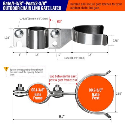 Heavy Duty Stainless Steel 1-3/8" x 2-3/8" Chain Link Fence Gate Fork Latch with Hole for Padlock（Fit 1 3/8" Gate Frame） 1Pack - size: 1-3/8''x2-3/8''-1P