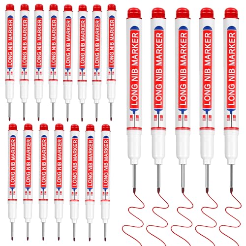 20 Pcs 20mm Long Nib Marker Long Head Deep Hole Marker Pens Deep Reach Permanent Paint Markers Marking Pen for Metal Drilling Construction Carpenter（Red） - color: Red