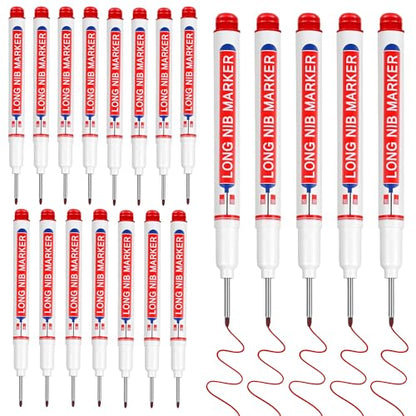 20 Pcs 20mm Long Nib Marker Long Head Deep Hole Marker Pens Deep Reach Permanent Paint Markers Marking Pen for Metal Drilling Construction Carpenter（Red） - color: Red