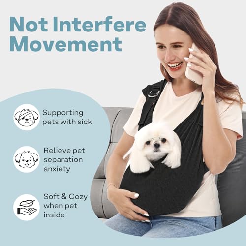 Supet Dog Sling Carrier for Small Pet, 95% Cotton Adjustable Front Backpack | Hands-Free Anti-Anxiety Chest Pouch, Reduces Back & Neck Pain Soft Bag, Fit Small Dogs, Cats, Puppy (Black Regular 0-7Lbs) - color: Black, size: Regular (0-7 LBS)