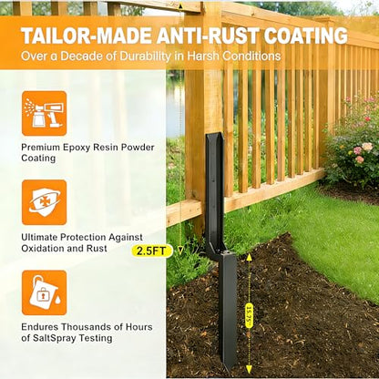 2PCS Fence Post Repair Kit, Heavy Duty Fence Post Anchor Quick Fix for Broken/Leaning Wooden Fence, Easy to Install, Black(16.5+15.75in)