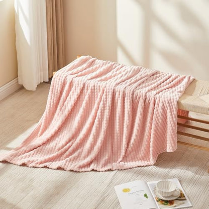 EMME Fleece Blanket, 3D Jacquard Throw Blanket for Couch and Bed, Soft Cozy and Fluffy Blankets Lightweight Luxury Flannel with Geometric Grid Design (Pink, 80" x 90") - color: 16-grid-baby Pink, size: Queen
