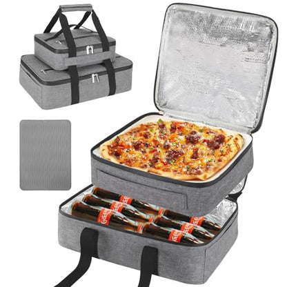 Insulated Casserole Carrier for Hot or Cold Food, Fits 8"-15" Baking Dish，Thermal Food Carrier Bag, Lasagna Lugger Tote for Potluck Parties/Picnic/Cookouts/Lunch, Grey，2 Pack