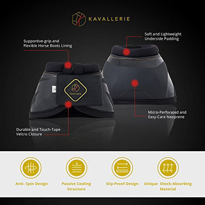 Kavallerie PRO-K Soft No Turn Bell Boots Ultimate Hoof Protection, with Anti-Spin Fastening System, Durable & Prevents Overreaching - color: Black, style: Bell Boots (Pro-K)