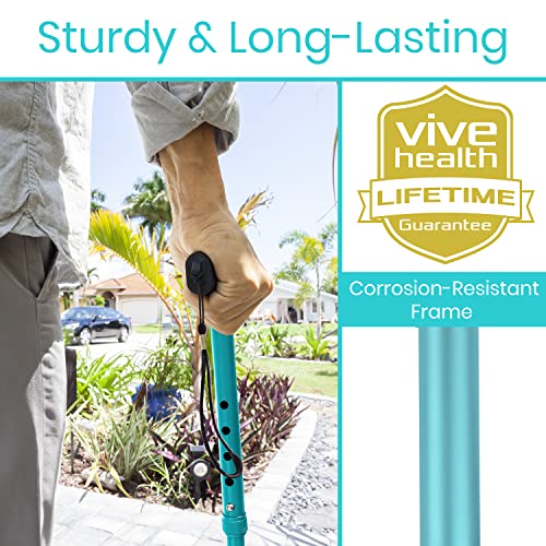 Vive Folding Cane - Foldable Walking for Men, Women Fold-up & Collapsible - color: Teal
