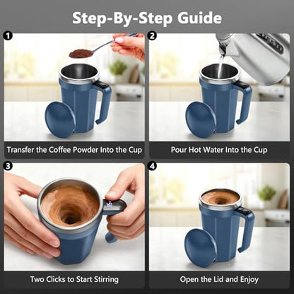 Self Stirring Coffee Mug with Temperature Display, 18 oz Rechargeable Self Stirring Mug with Lid, Automatic Self Stirring Cup, Coffee Mug with Stainless Steel for Coffee, Milk, Beverages, Blue - color: Blue