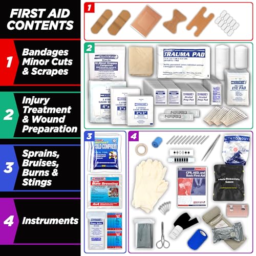 Rapid Care First Aid Kit, 100 Person Trauma Kit, 217 Pieces, ANSI 2021 Compliant, Exceeds OSHA Standards, AB2660 Trauma Ready, for Workplace, Home, Jobsite, Outdoor Emergency Use