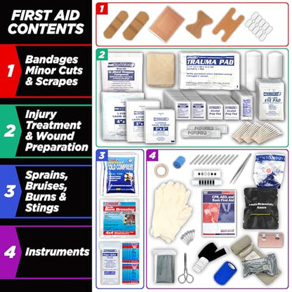 Rapid Care First Aid Kit, 100 Person Trauma Kit, 217 Pieces, ANSI 2021 Compliant, Exceeds OSHA Standards, AB2660 Trauma Ready, for Workplace, Home, Jobsite, Outdoor Emergency Use