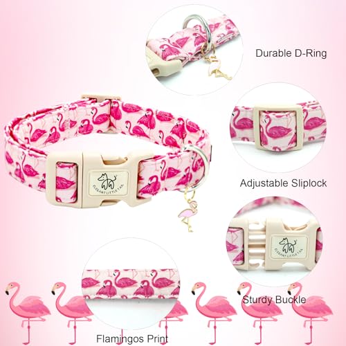 Elegant little tail Dog Collar-Cute Pet Dog Collar Pink Flamingos Print Cotton Soft Girl Puppy Adjustable Pet Collars for Small Medium Large Dogs - color: Flamingo, size: X-Small (Pack of 1)