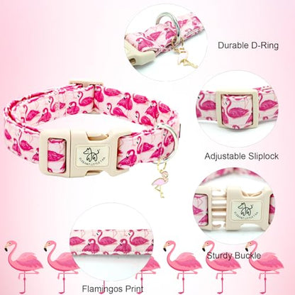 Elegant little tail Dog Collar-Cute Pet Dog Collar Pink Flamingos Print Cotton Soft Girl Puppy Adjustable Pet Collars for Small Medium Large Dogs - color: Flamingo, size: X-Small (Pack of 1)