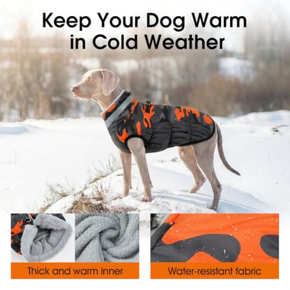 Lelepet Dog Winter Coat with Harness, Waterproof Reflective Camo Jacket - color: Black Camo, size: X-Small