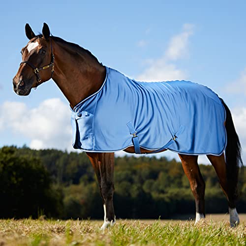 HORZE Moisture-Wicking Secure-Fit Soft Fleece Cooler Horse Blanket or Liner - Blue/Dark Blue - 72"