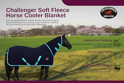 Challenger Horse Sheet Polar Fleece Cooler Exercise Blanket Wicks Moisture 4384 - color: Black / Turquoise Trim, size: 74 inches