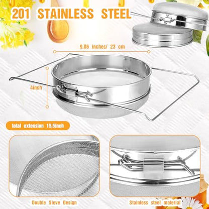 Nuogo 2 Set Honey Strainer for 5 Gallon Bucket Stainless Steel Honey Filter Double Sieve Strainer Bee Keeping Equipment Filter Bee Keeping Extract Tools